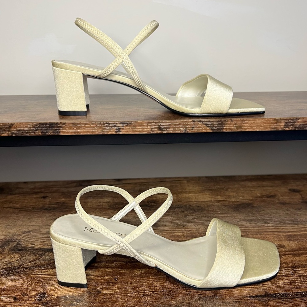Madeline New Cream Block Heel Square Toe Strappy RUBY Y2K style Sandal Women 8.5